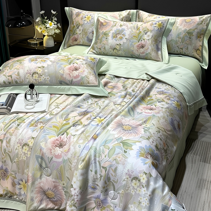 91家纺网 家纺一手货源 找家纺 欧夏家纺 2026新款兰精天丝数码印花镂空夏被空调被夏凉被薄被子可机洗 兰亭序