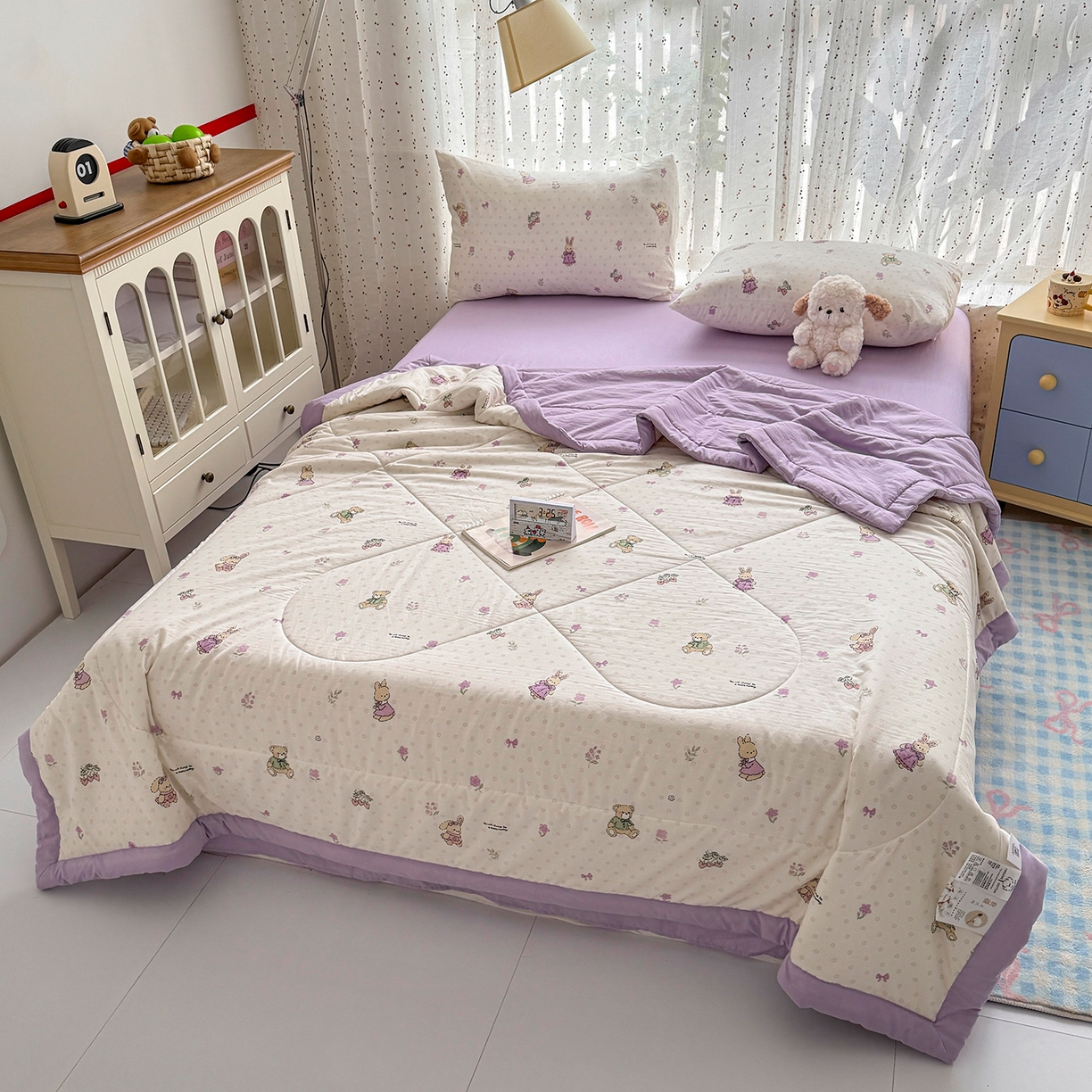 91家纺网 家纺一手货源 找家纺 尊妙被业 2026新款水洗棉棉花夏被100%新疆棉花填充包检测 萌兔小熊