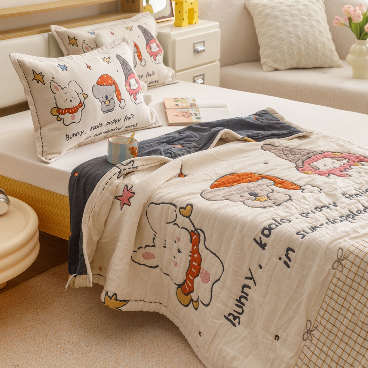 91家纺网 家纺一手货源 找家纺 悦然毛巾被 2026新款全棉纱布儿童泡泡被夏被盖毯  星梦玩伴