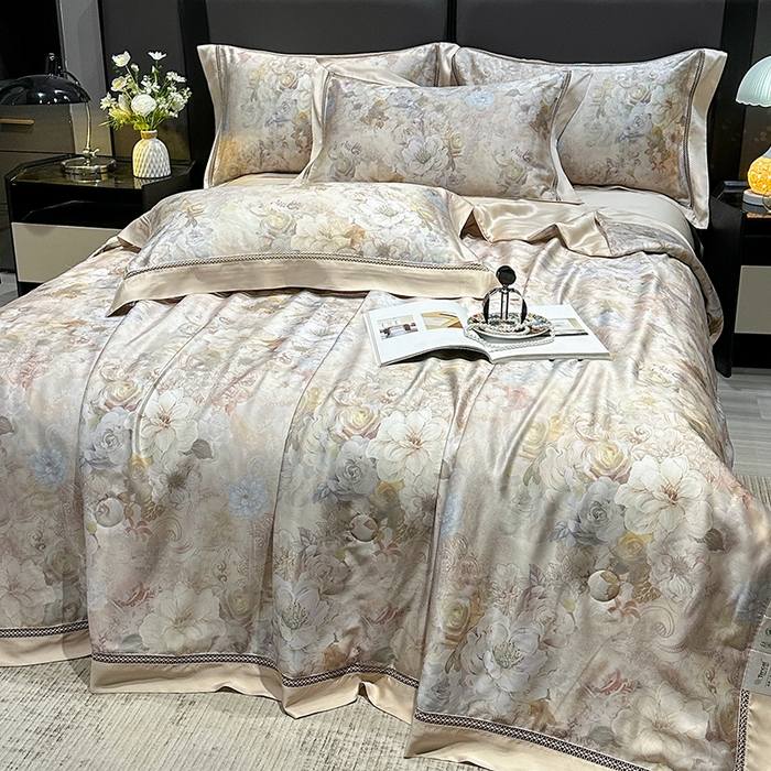 91家纺网 家纺一手货源 找家纺 欧夏家纺 2026新款兰精天丝数码印花镂空夏被空调被夏凉被薄被子可机洗 流金溢彩