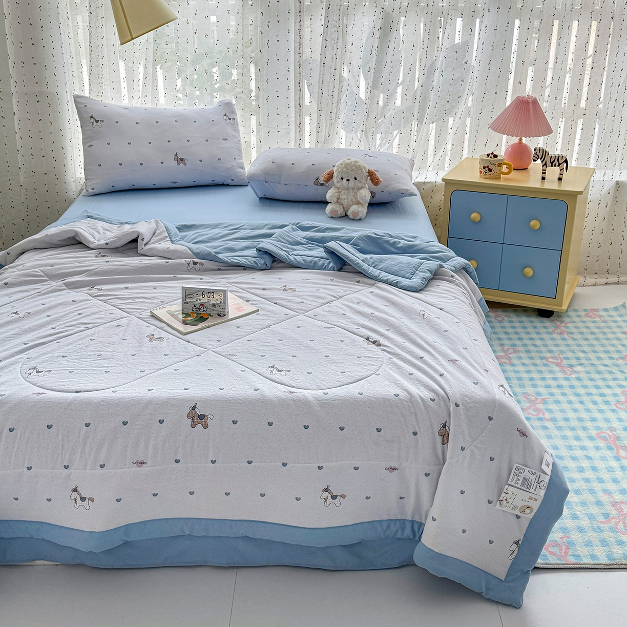 91家纺网 家纺一手货源 找家纺 尊妙被业 2026新款水洗棉棉花夏被100%新疆棉花填充包检测 爱心木马