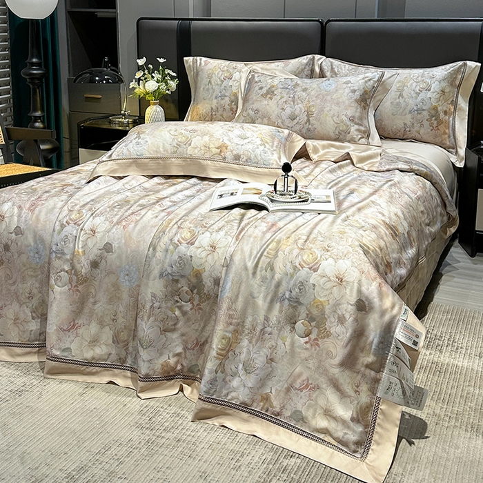 91家纺网 家纺一手货源 找家纺 欧夏家纺 2026新款兰精天丝数码印花镂空夏被空调被夏凉被薄被子可机洗 流金溢彩