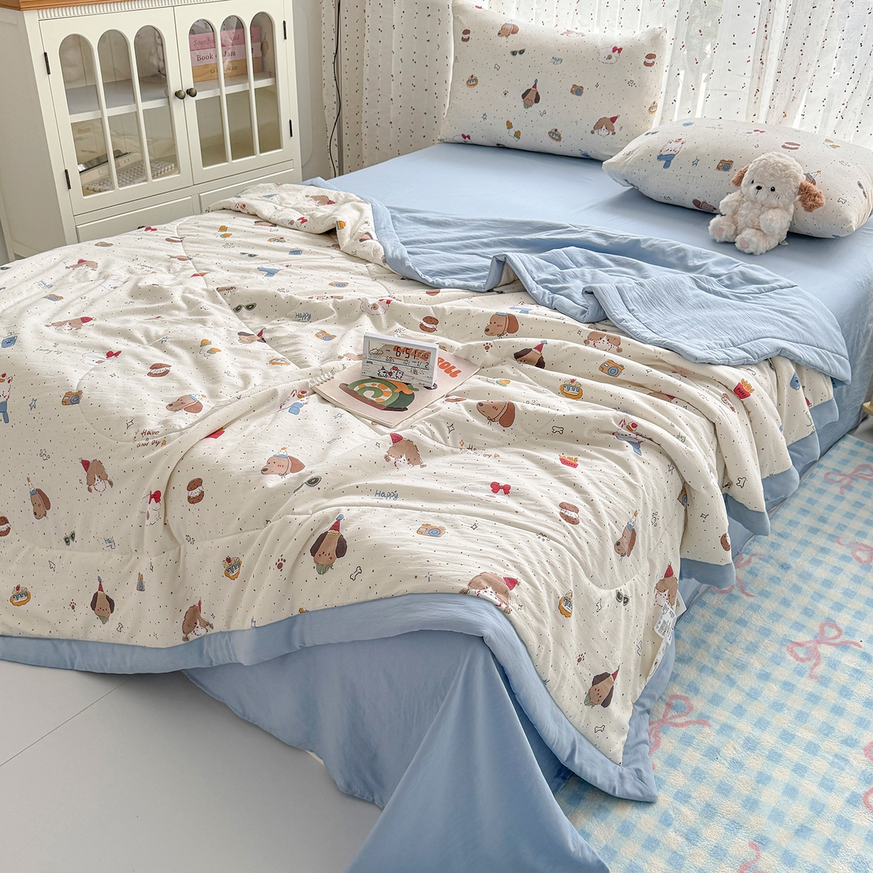 91家纺网 家纺一手货源 找家纺 尊妙被业 2026新款水洗棉棉花夏被100%新疆棉花填充包检测 萌趣小狗