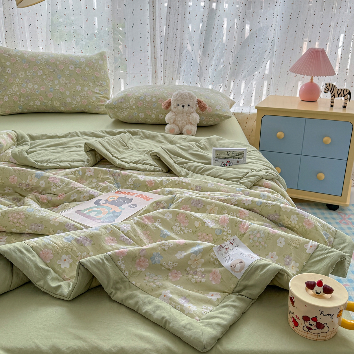 91家纺网 家纺一手货源 找家纺 尊妙被业 2026新款水洗棉棉花夏被100%新疆棉花填充包检测 木槿花