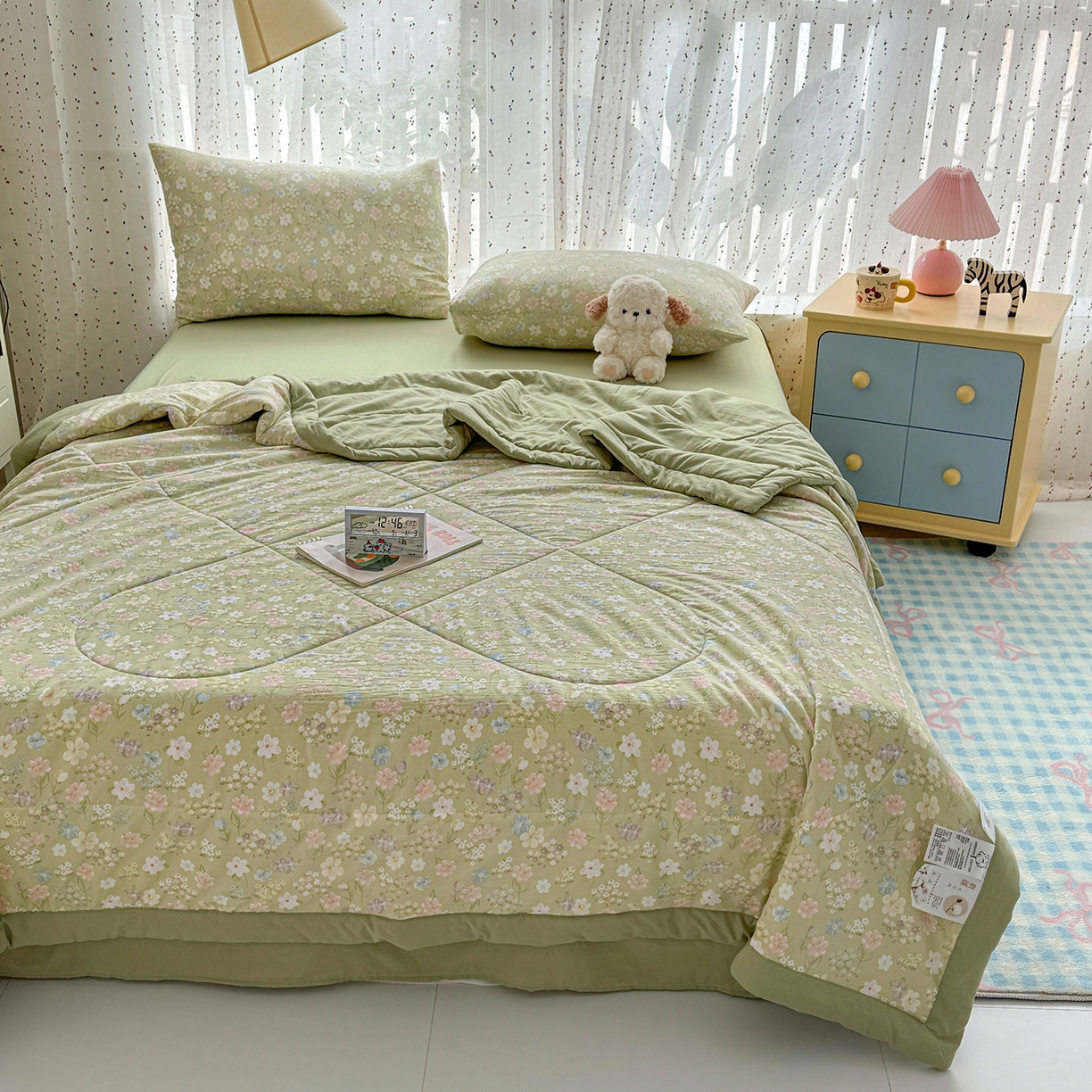 91家纺网 家纺一手货源 找家纺 尊妙被业 2026新款水洗棉棉花夏被100%新疆棉花填充包检测 木槿花