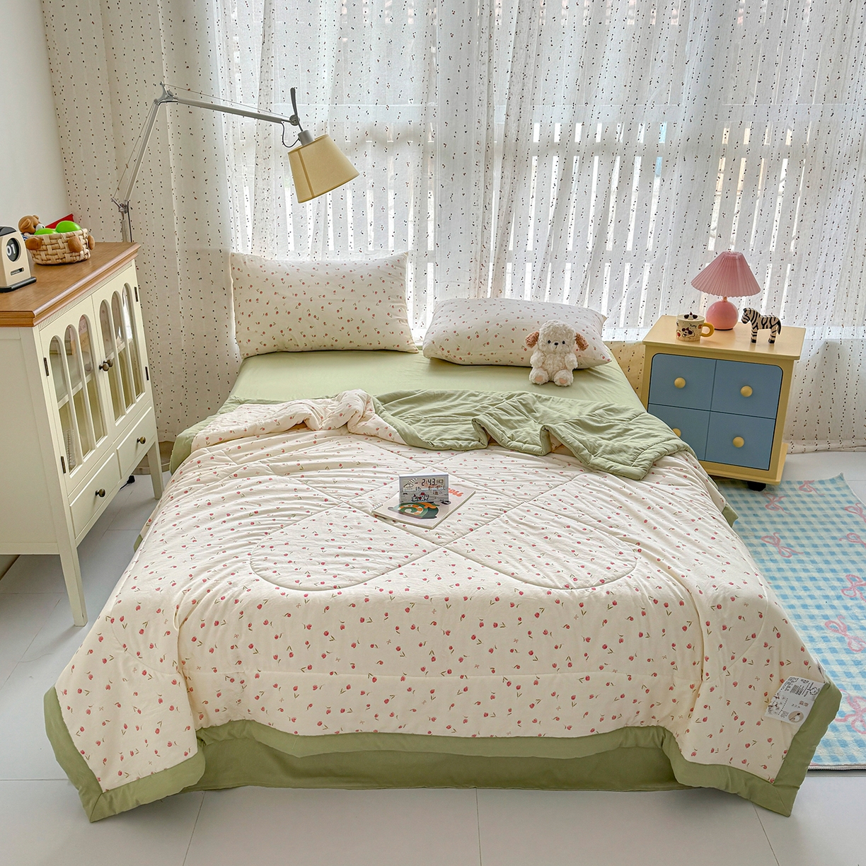 91家纺网 家纺一手货源 找家纺 尊妙被业 2026新款水洗棉棉花夏被100%新疆棉花填充包检测 浪漫花海