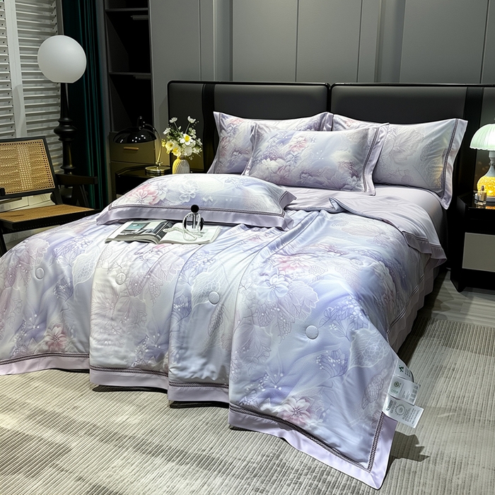 91家纺网 家纺一手货源 找家纺 欧夏家纺 2026新款兰精天丝数码印花镂空夏被空调被夏凉被薄被子可机洗 寐瑶