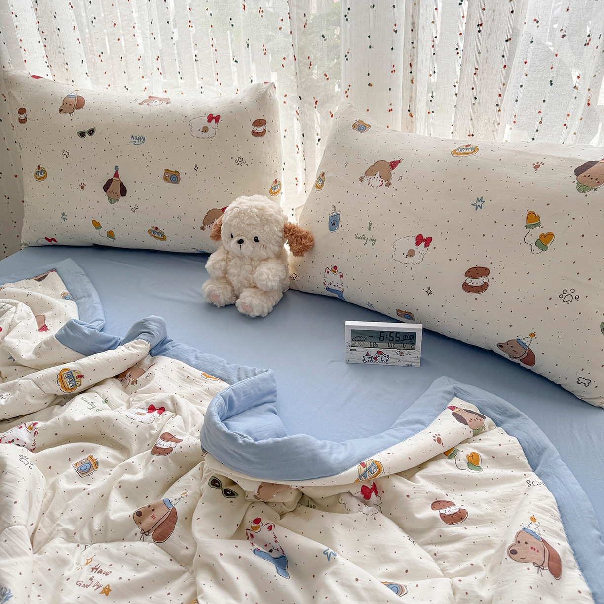 91家纺网 家纺一手货源 找家纺 尊妙被业 2026新款水洗棉棉花夏被100%新疆棉花填充包检测 萌趣小狗