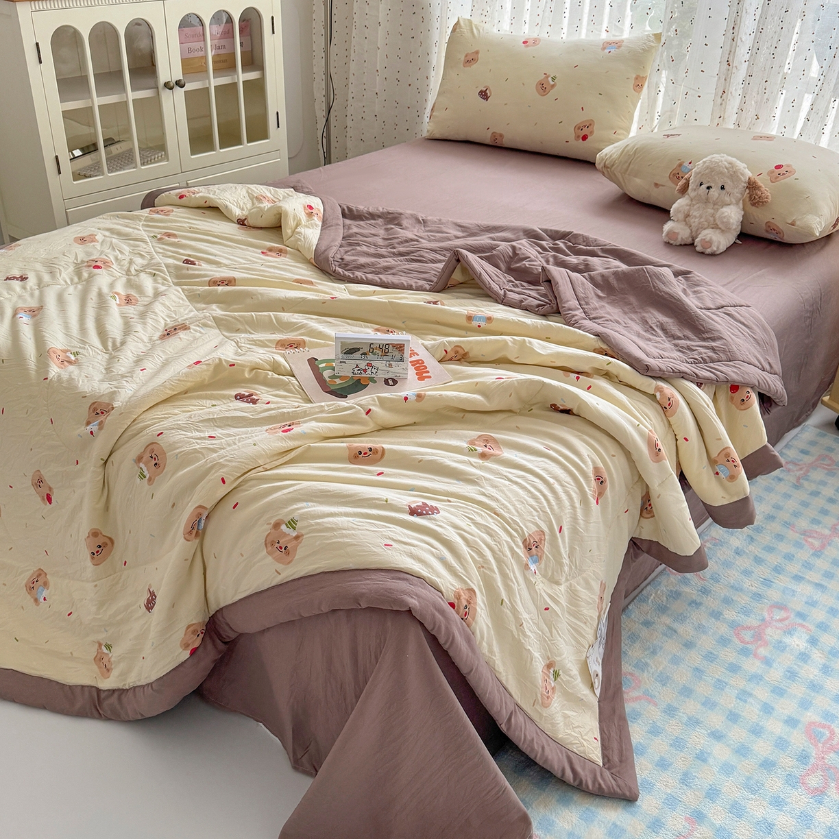 91家纺网 家纺一手货源 找家纺 尊妙被业 2026新款水洗棉棉花夏被100%新疆棉花填充包检测 蛋糕熊熊