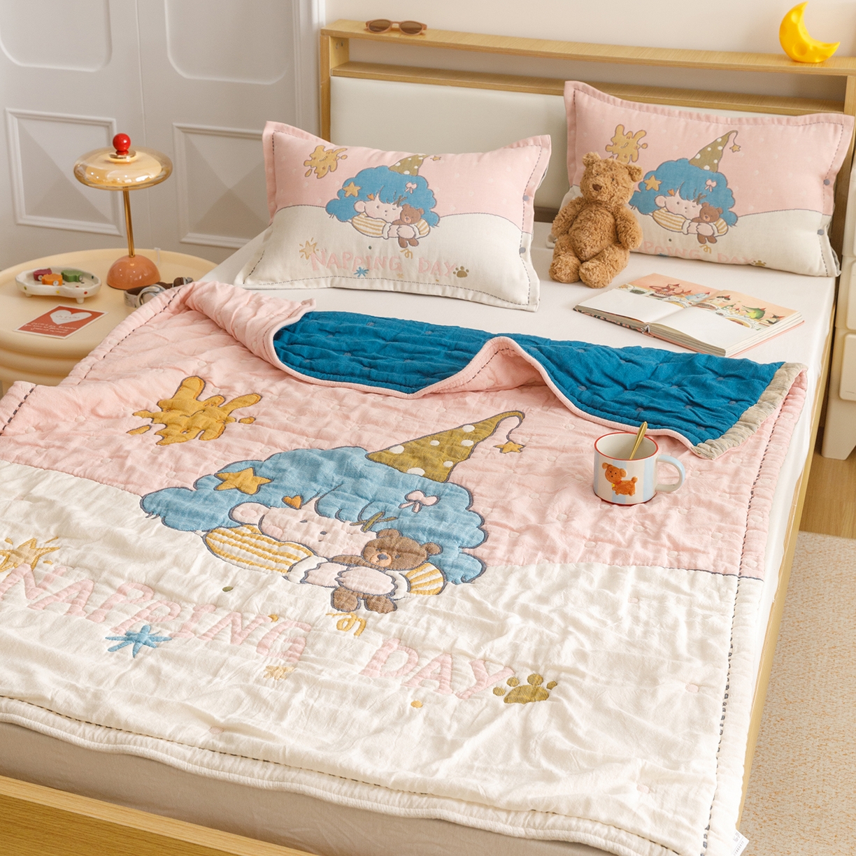 91家纺网 家纺一手货源 找家纺 悦然毛巾被 2026新款全棉纱布儿童泡泡被夏被盖毯  云顶星梦