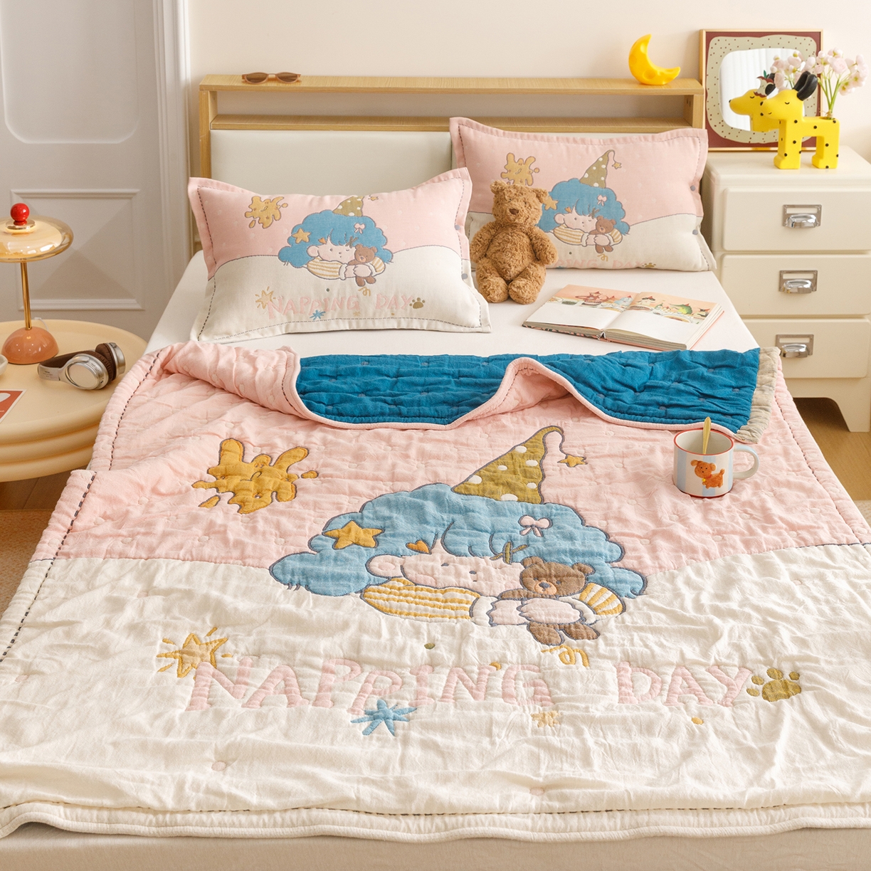 91家纺网 家纺一手货源 找家纺 悦然毛巾被 2026新款全棉纱布儿童泡泡被夏被盖毯  云顶星梦