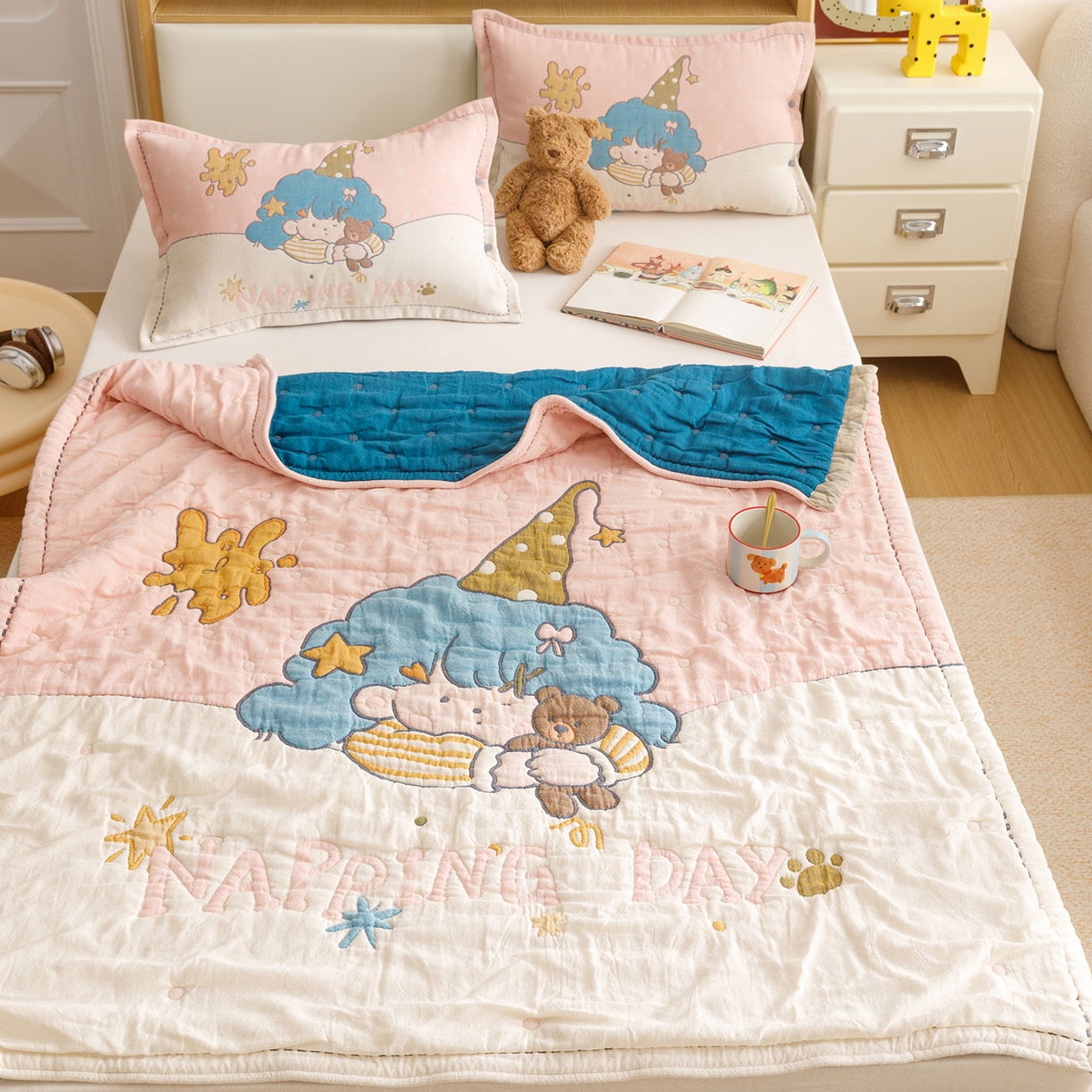 91家纺网 家纺一手货源 找家纺 悦然毛巾被 2026新款全棉纱布儿童泡泡被夏被盖毯  云顶星梦