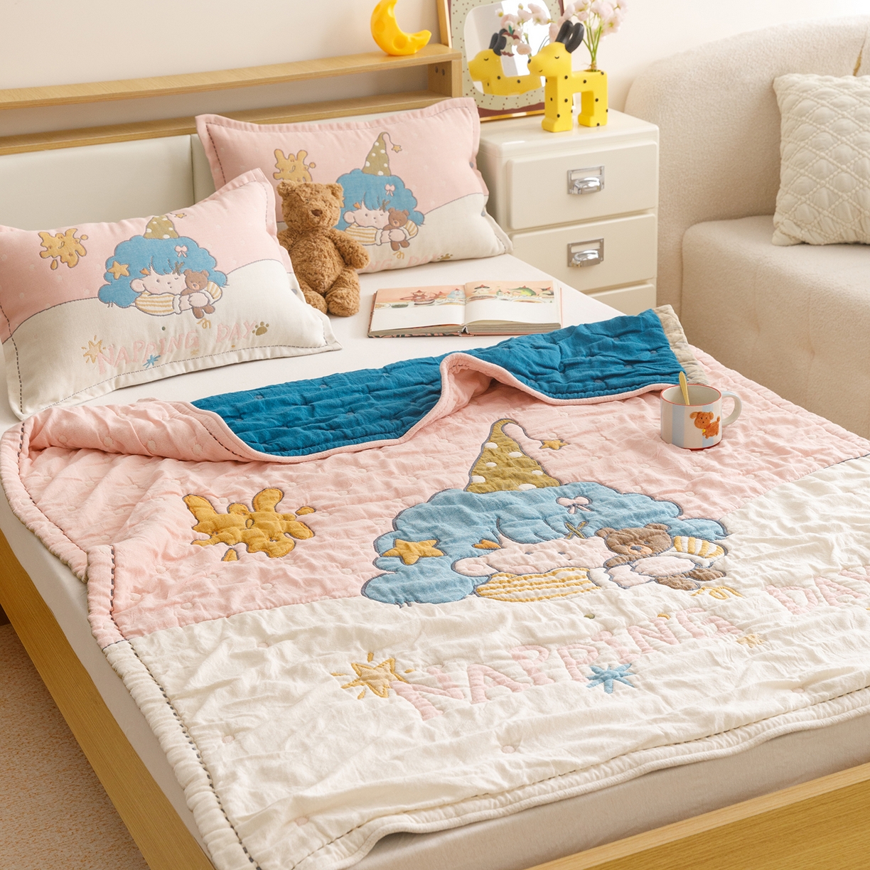 91家纺网 家纺一手货源 找家纺 悦然毛巾被 2026新款全棉纱布儿童泡泡被夏被盖毯  云顶星梦