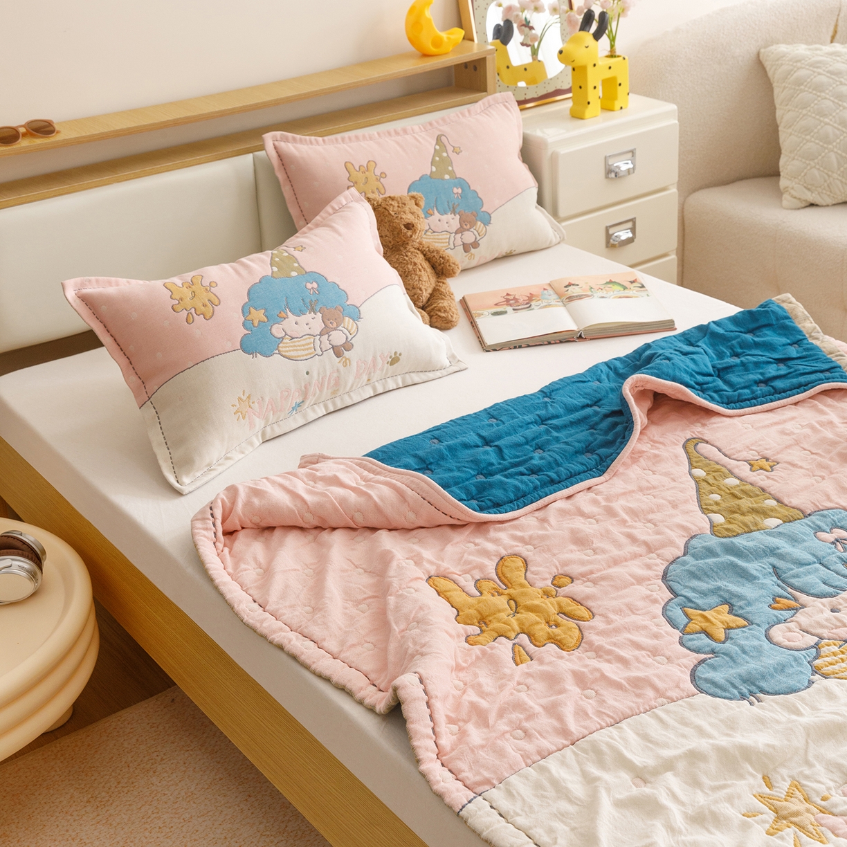 91家纺网 家纺一手货源 找家纺 悦然毛巾被 2026新款全棉纱布儿童泡泡被夏被盖毯  云顶星梦