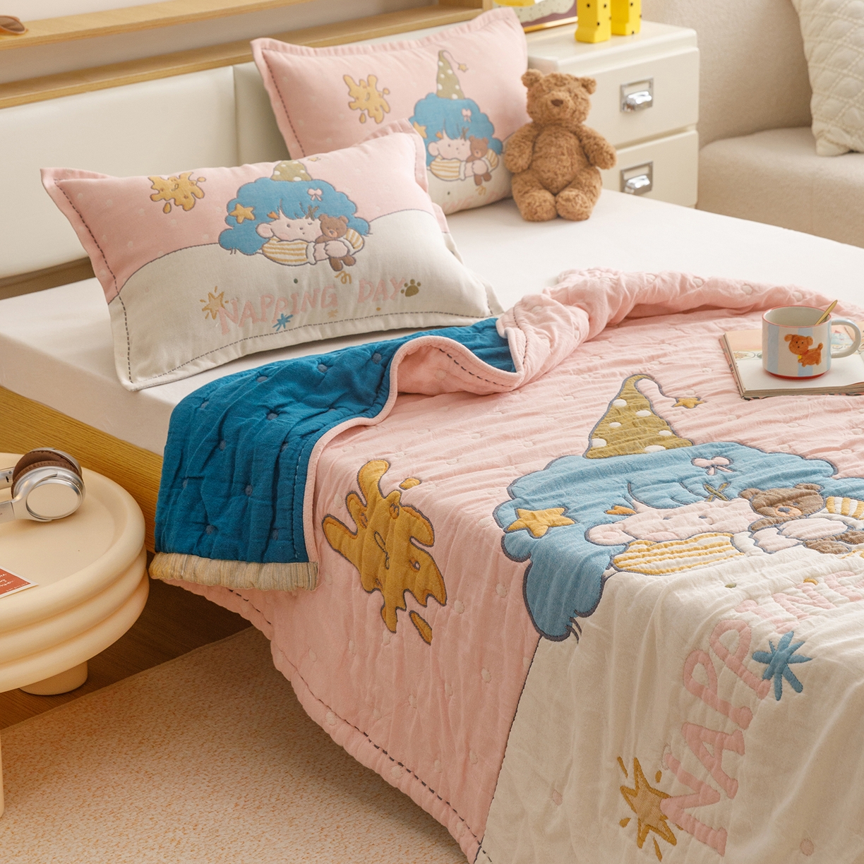 91家纺网 家纺一手货源 找家纺 悦然毛巾被 2026新款全棉纱布儿童泡泡被夏被盖毯  云顶星梦