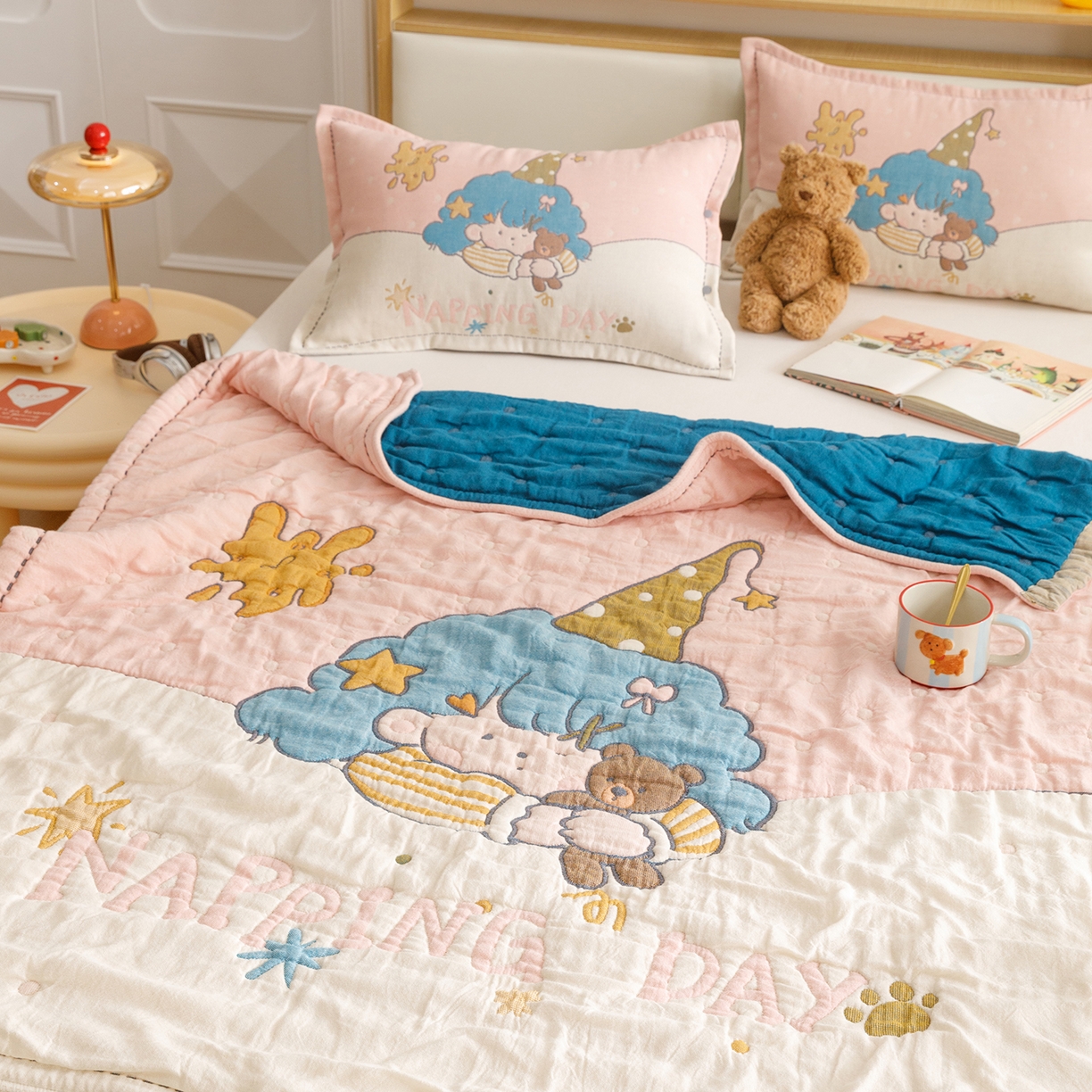 91家纺网 家纺一手货源 找家纺 悦然毛巾被 2026新款全棉纱布儿童泡泡被夏被盖毯  云顶星梦