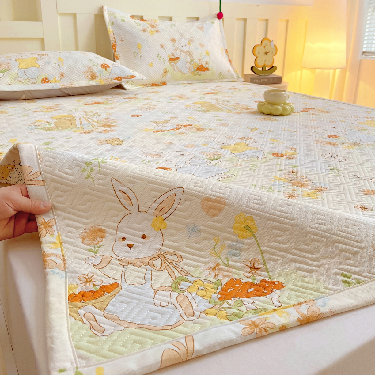 金鑫汇家纺 2026春夏新款成人床新花型老粗布夹棉床盖软凉席席子可以机洗 春日童话