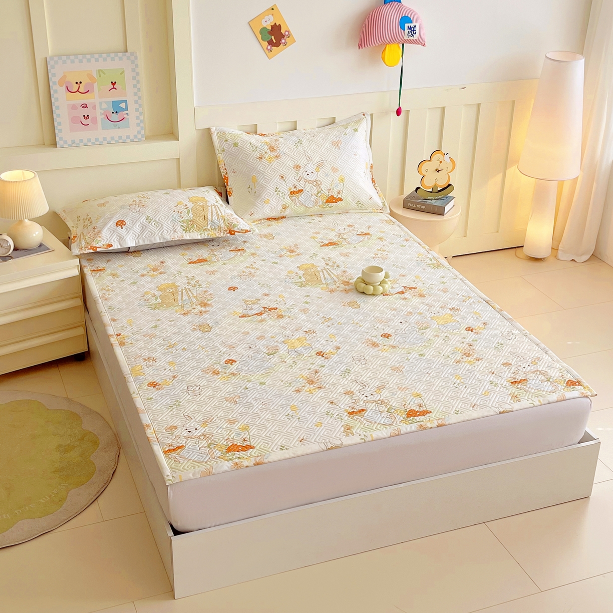 91家纺网 家纺一手货源 找家纺 金鑫汇家纺 2026春夏新款成人床新花型老粗布夹棉床盖软凉席席子可以机洗 春日童话