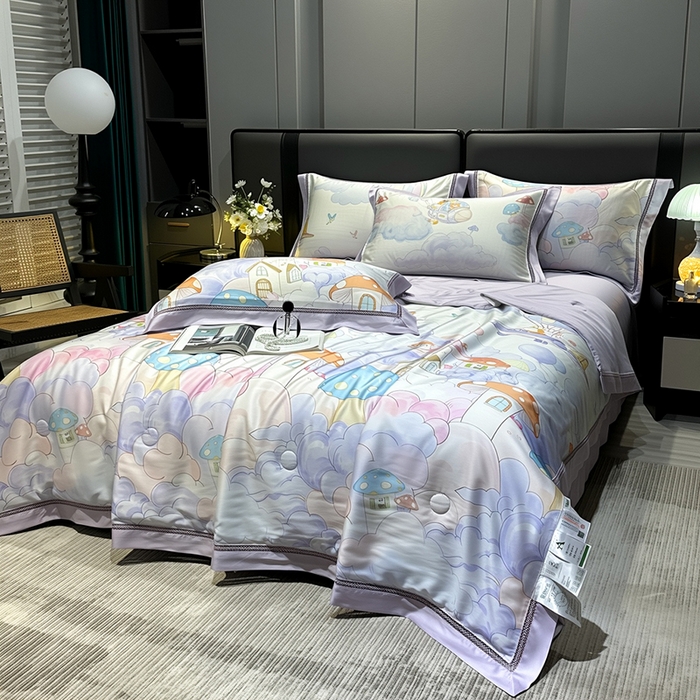 91家纺网 家纺一手货源 找家纺 欧夏家纺 2026新款兰精天丝数码印花镂空夏被空调被夏凉被薄被子可机洗 梦空间