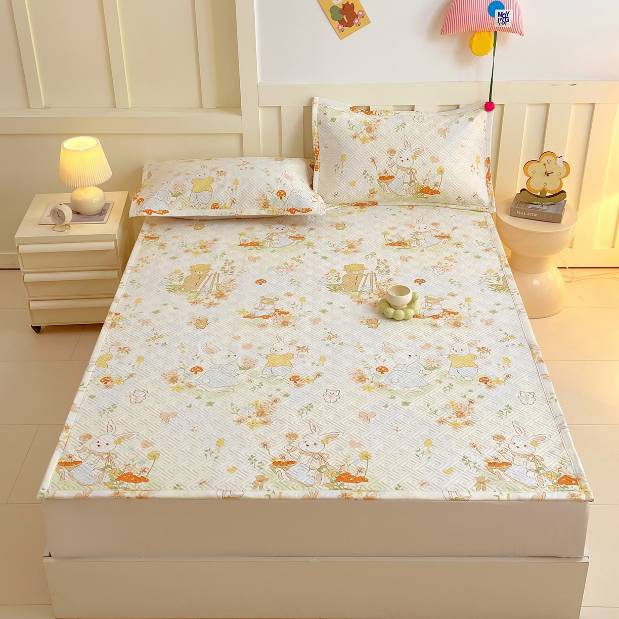 91家纺网 家纺一手货源 找家纺 金鑫汇家纺 2026春夏新款成人床新花型老粗布夹棉床盖软凉席席子可以机洗 春日童话