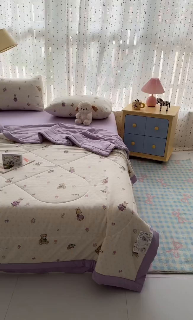 91家纺网 家纺一手货源 找家纺 尊妙被业 2026新款水洗棉棉花夏被100%新疆棉花填充包检测 萌兔小熊