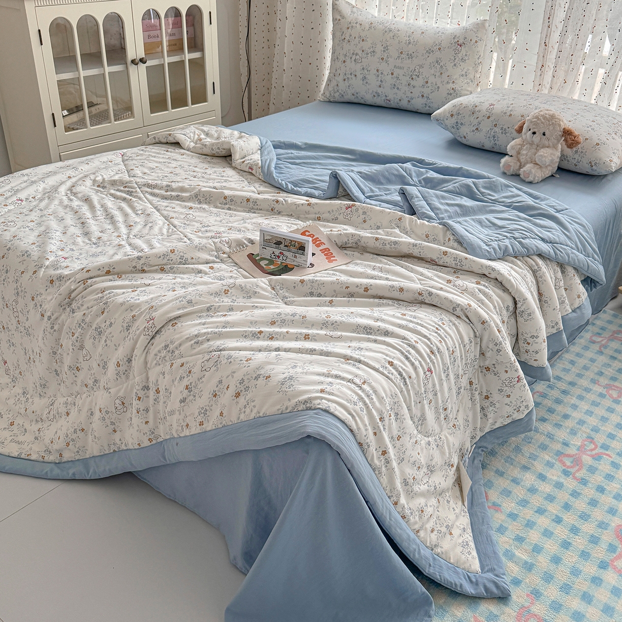 91家纺网 家纺一手货源 找家纺 尊妙被业 2026新款水洗棉棉花夏被100%新疆棉花填充包检测 繁花兔兔