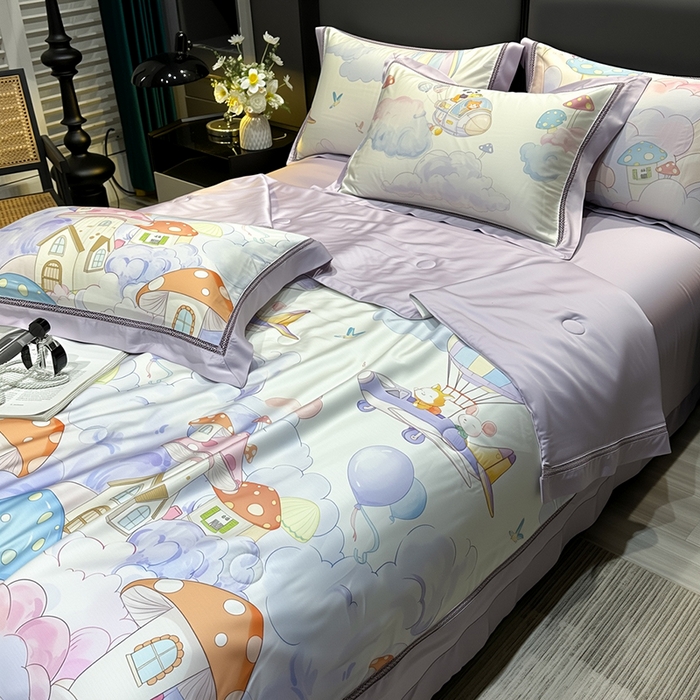 91家纺网 家纺一手货源 找家纺 欧夏家纺 2026新款兰精天丝数码印花镂空夏被空调被夏凉被薄被子可机洗 梦空间