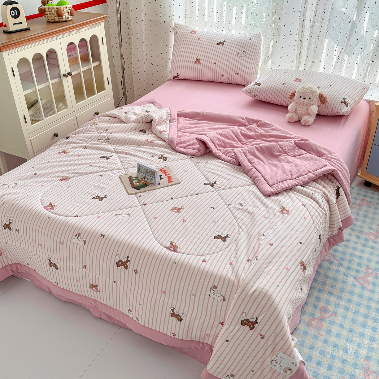 91家纺网 家纺一手货源 找家纺 尊妙被业 2026新款水洗棉棉花夏被100%新疆棉花填充包检测 童年木马