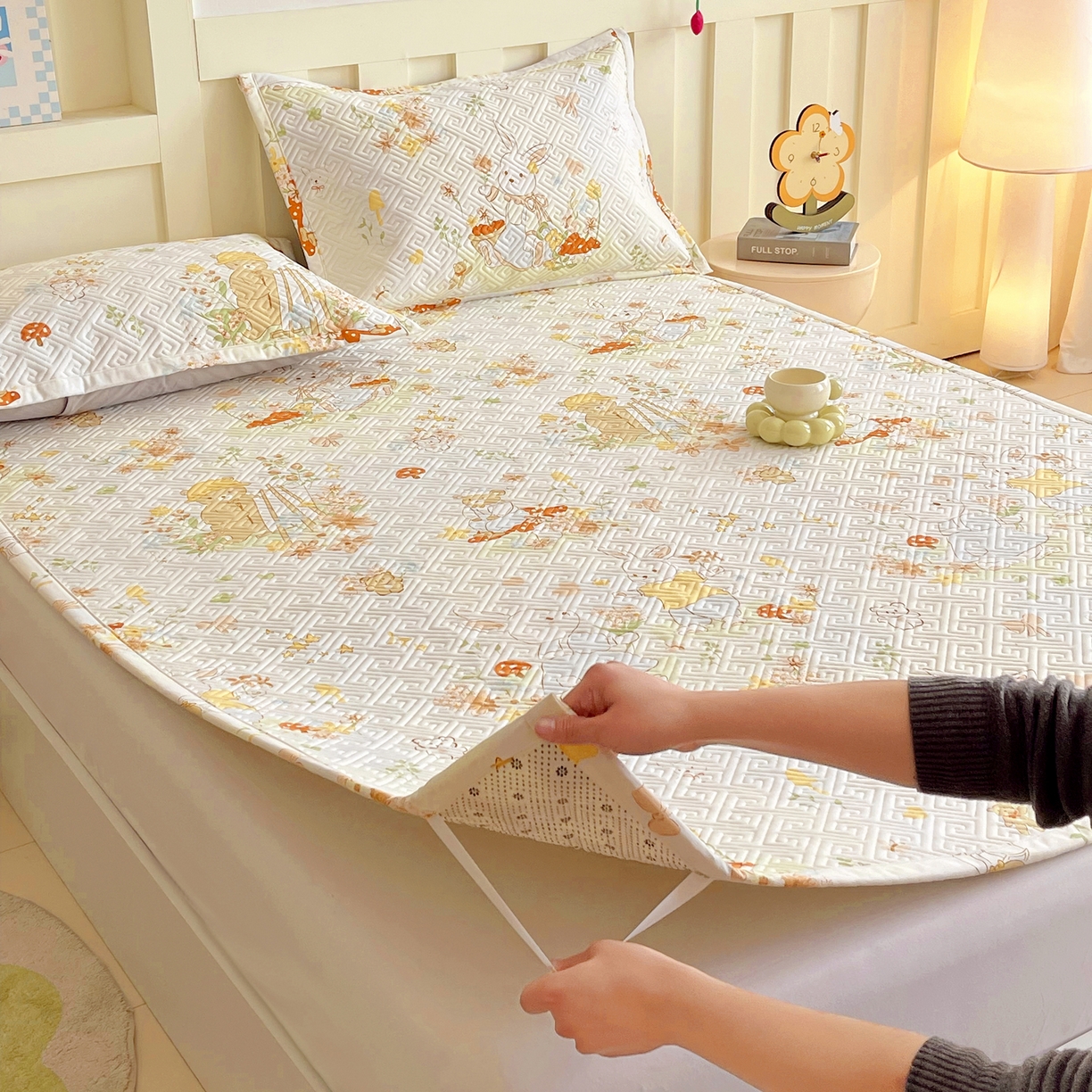 91家纺网 家纺一手货源 找家纺 金鑫汇家纺 2026春夏新款成人床新花型老粗布夹棉床盖软凉席席子可以机洗 春日童话