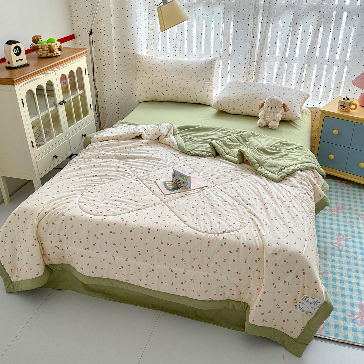 91家纺网 家纺一手货源 找家纺 尊妙被业 2026新款水洗棉棉花夏被100%新疆棉花填充包检测 浪漫花海