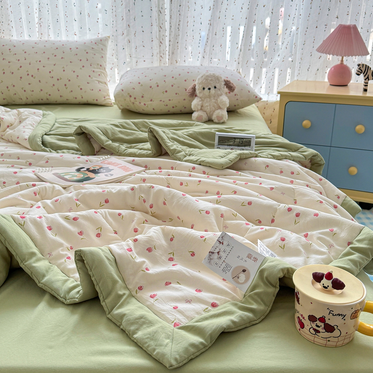 91家纺网 家纺一手货源 找家纺 尊妙被业 2026新款水洗棉棉花夏被100%新疆棉花填充包检测 浪漫花海