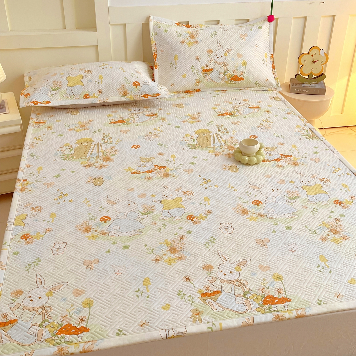 91家纺网 家纺一手货源 找家纺 金鑫汇家纺 2026春夏新款成人床新花型老粗布夹棉床盖软凉席席子可以机洗 春日童话