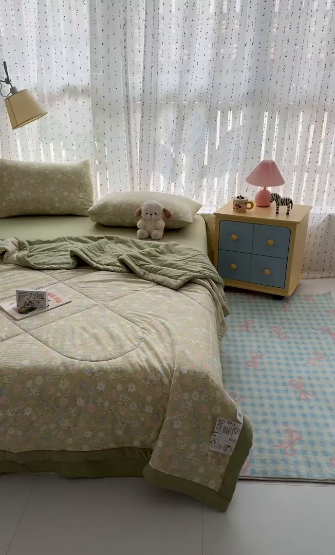 91家纺网 家纺一手货源 找家纺 尊妙被业 2026新款水洗棉棉花夏被100%新疆棉花填充包检测 木槿花