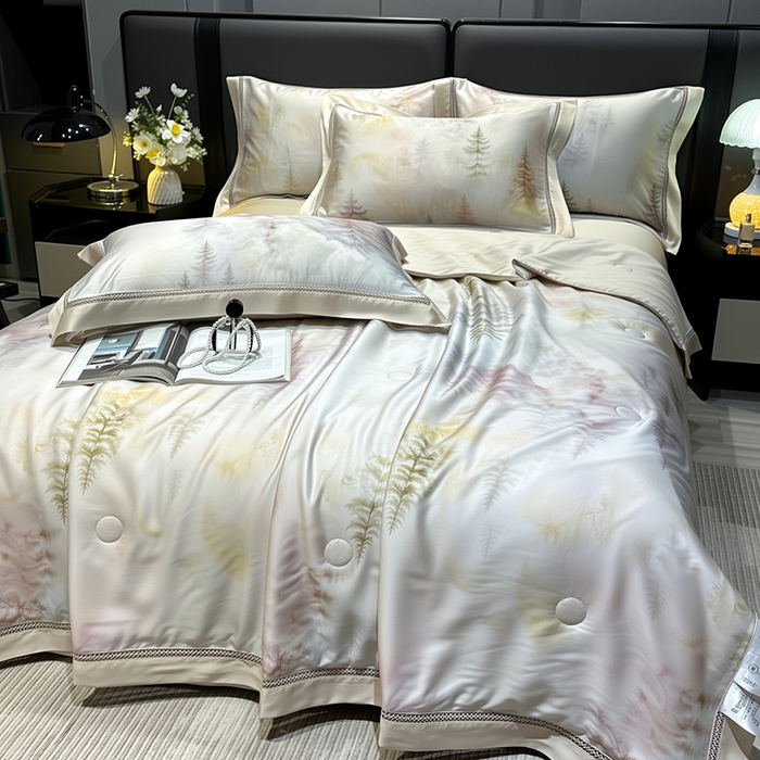 91家纺网 家纺一手货源 找家纺 欧夏家纺 2026新款兰精天丝数码印花镂空夏被空调被夏凉被薄被子可机洗 秘境