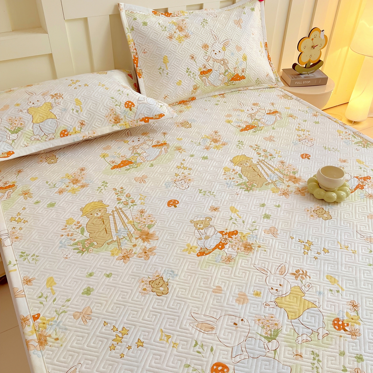 91家纺网 家纺一手货源 找家纺 金鑫汇家纺 2026春夏新款成人床新花型老粗布夹棉床盖软凉席席子可以机洗 春日童话