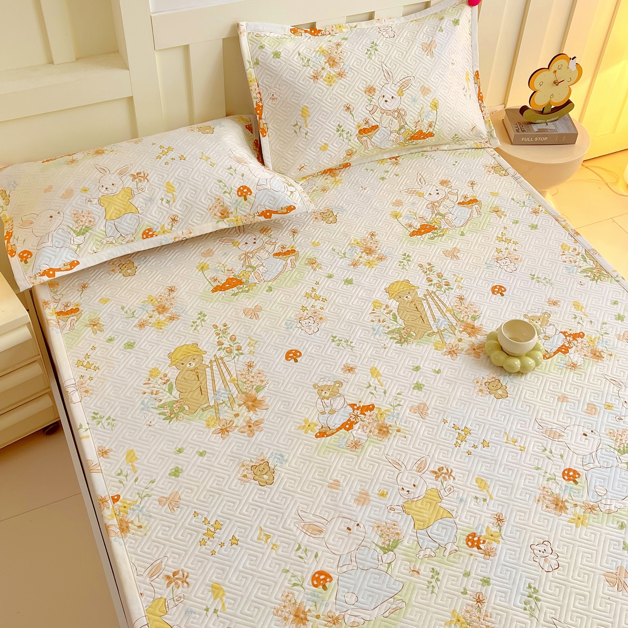 91家纺网 家纺一手货源 找家纺 金鑫汇家纺 2026春夏新款成人床新花型老粗布夹棉床盖软凉席席子可以机洗 春日童话