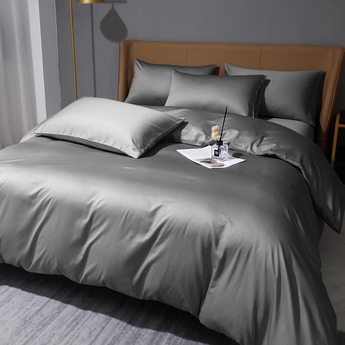 91家纺网 家纺一手货源 找家纺 晶缦家纺 2026新全棉A类纯棉100支贡缎长绒棉纯色多规格四件套-绮云系列 绮云-中度灰