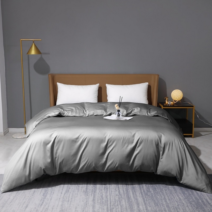 91家纺网 家纺一手货源 找家纺 晶缦家纺 2026新全棉A类纯棉100支贡缎长绒棉纯色多规格四件套-绮云系列 绮云-中度灰