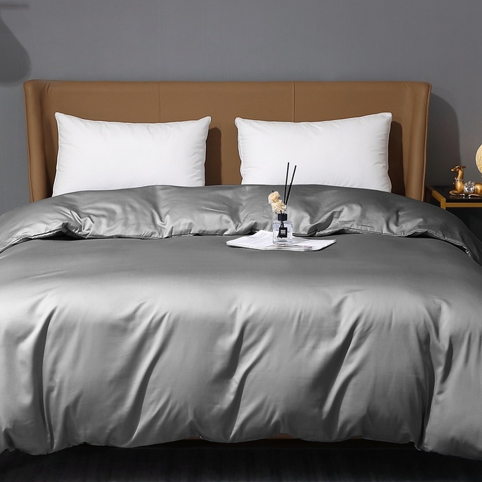 91家纺网 家纺一手货源 找家纺 晶缦家纺 2026新全棉A类纯棉100支贡缎长绒棉纯色多规格四件套-绮云系列 绮云-中度灰