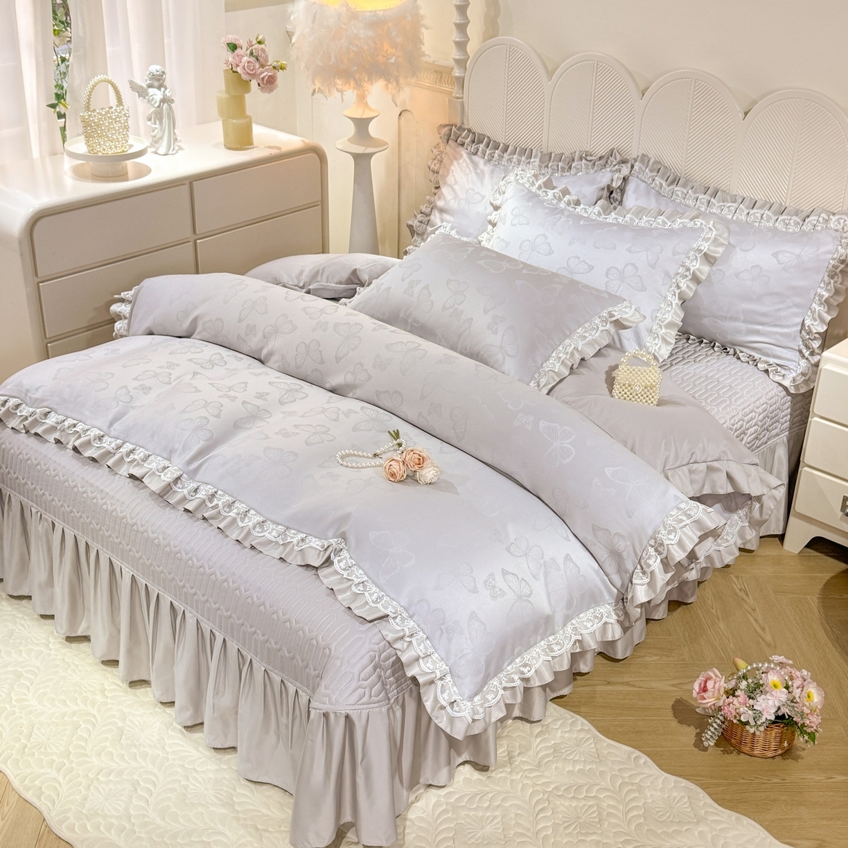 91家纺网 家纺一手货源 找家纺 （总）优贝家纺 2026春夏新款提花水洗天丝冰丝天丝韩版夹棉床盖四件套