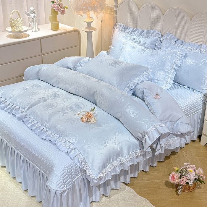 91家纺网 家纺一手货源 找家纺 （总）优贝家纺 2026春夏新款提花水洗天丝冰丝天丝韩版夹棉床盖四件套