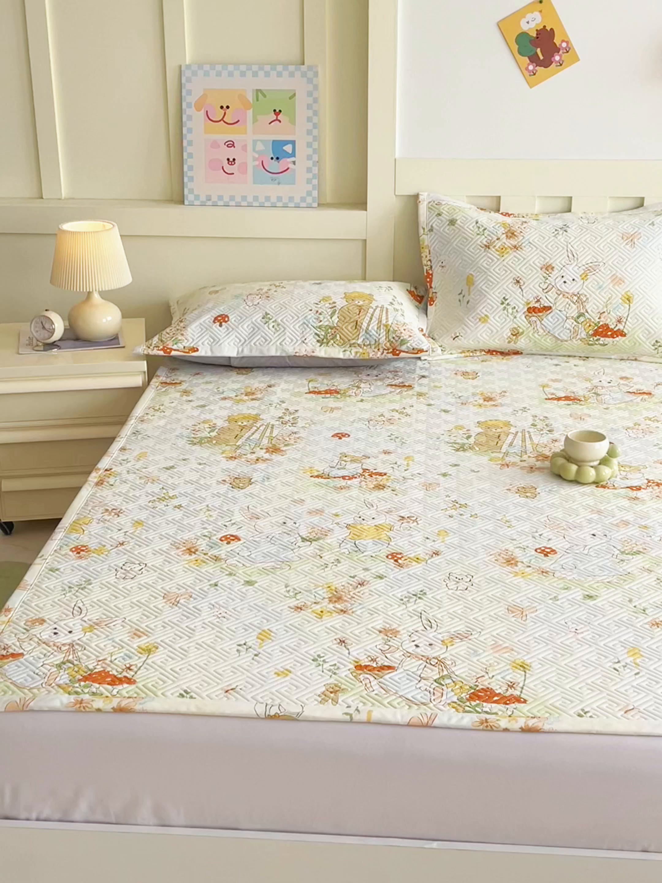 91家纺网 家纺一手货源 找家纺 金鑫汇家纺 2026春夏新款成人床新花型老粗布夹棉床盖软凉席席子可以机洗 春日童话