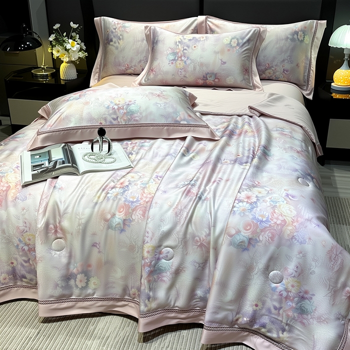 91家纺网 家纺一手货源 找家纺 欧夏家纺 2026新款兰精天丝数码印花镂空夏被空调被夏凉被薄被子可机洗 琦丽斯