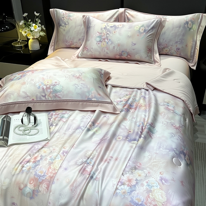 91家纺网 家纺一手货源 找家纺 欧夏家纺 2026新款兰精天丝数码印花镂空夏被空调被夏凉被薄被子可机洗 琦丽斯