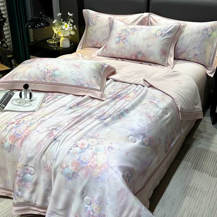 91家纺网 家纺一手货源 找家纺 欧夏家纺 2026新款兰精天丝数码印花镂空夏被空调被夏凉被薄被子可机洗 琦丽斯