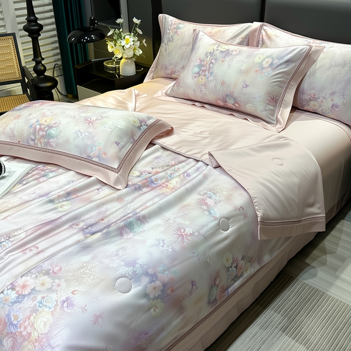 91家纺网 家纺一手货源 找家纺 欧夏家纺 2026新款兰精天丝数码印花镂空夏被空调被夏凉被薄被子可机洗 琦丽斯