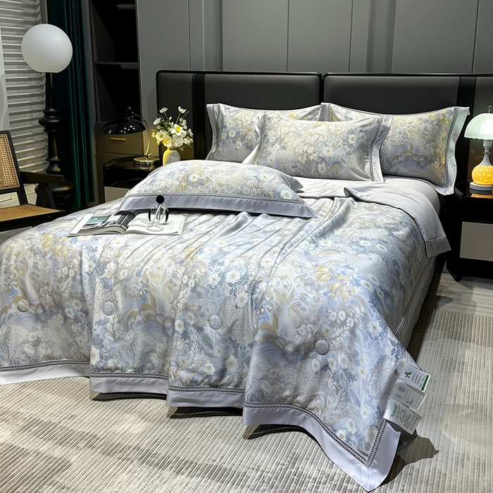 91家纺网 家纺一手货源 找家纺 欧夏家纺 2026新款兰精天丝数码印花镂空夏被空调被夏凉被薄被子可机洗 提篮桥