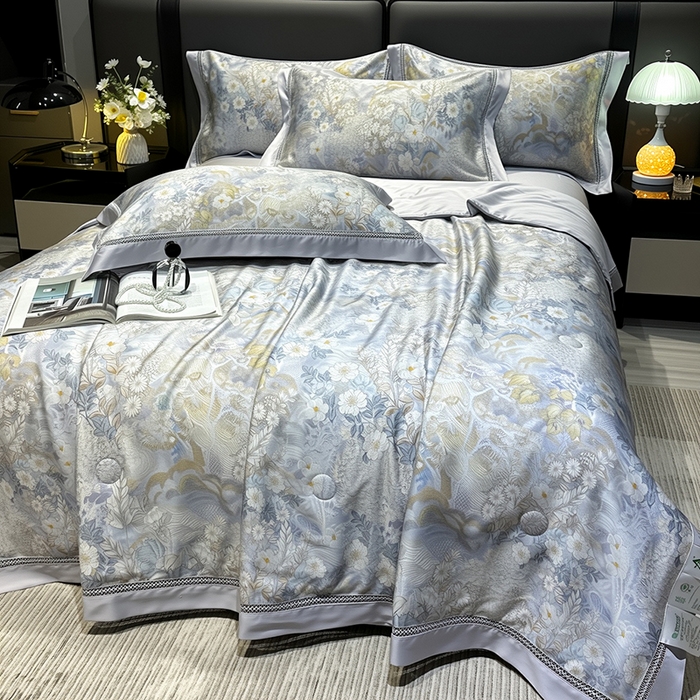 91家纺网 家纺一手货源 找家纺 欧夏家纺 2026新款兰精天丝数码印花镂空夏被空调被夏凉被薄被子可机洗 提篮桥