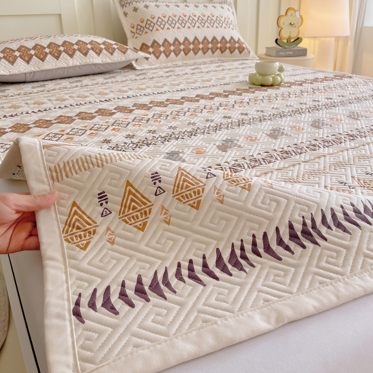 金鑫汇家纺 2026春夏新款成人床新花型老粗布夹棉床盖软凉席席子可以机洗 安夏-咖