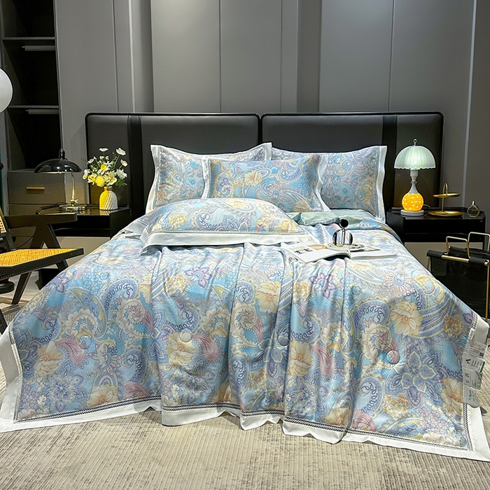 91家纺网 家纺一手货源 找家纺 欧夏家纺 2026新款兰精天丝数码印花镂空夏被空调被夏凉被薄被子可机洗 西西里-蓝